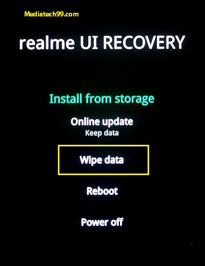 Realme hard reset Wipe data option