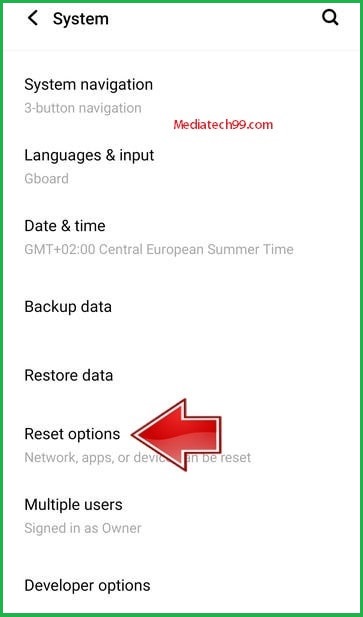 vivo Reset options